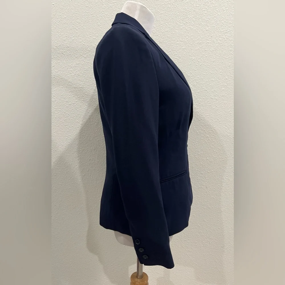 Jenni Kayne Women’s Suit Jacket Blazer Sz 2 Navy Blue‎ Solid Silk Lining Luxury